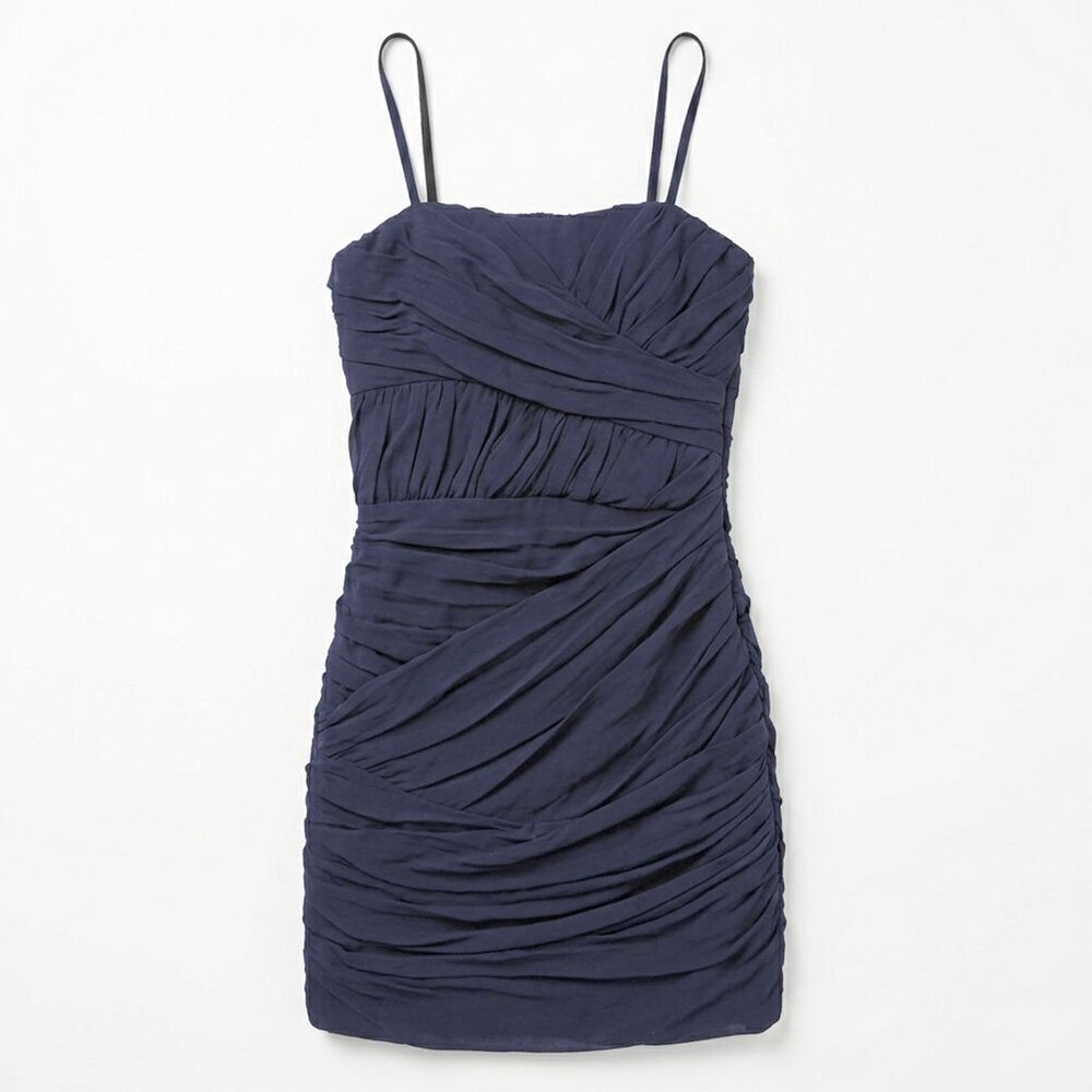 Soprano Navy Ruched Bodycon Mini Dress Sweetheart Cocktail Wedding Guest Sz S